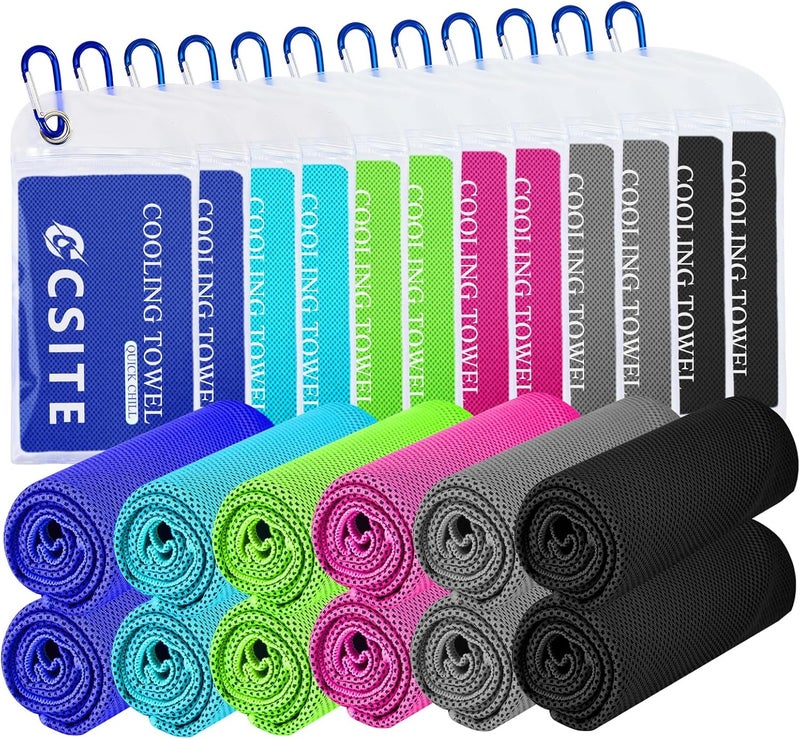 CASITE 12 Pack Cooling Towels Bulk (47"x12") for Neck and Face, Ice Towel for Hot Weather, Soft Breathable Chilly Gym Towels, Microfiber Towel for Work Out, Yoga, Running, Camping & More Activities - Image 1